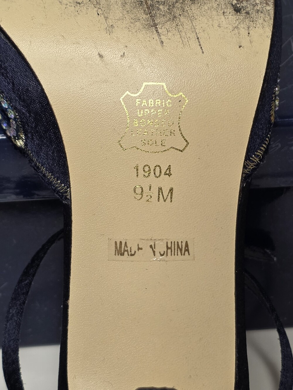 J Loren Collection Pointed Toe Slingback Heels Navy Blue Embroidered Satin 9.5 - Picture 10 of 12